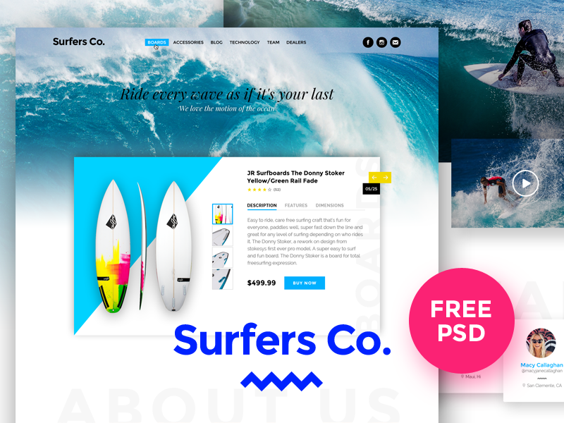 Surfers Co. free psd template preview